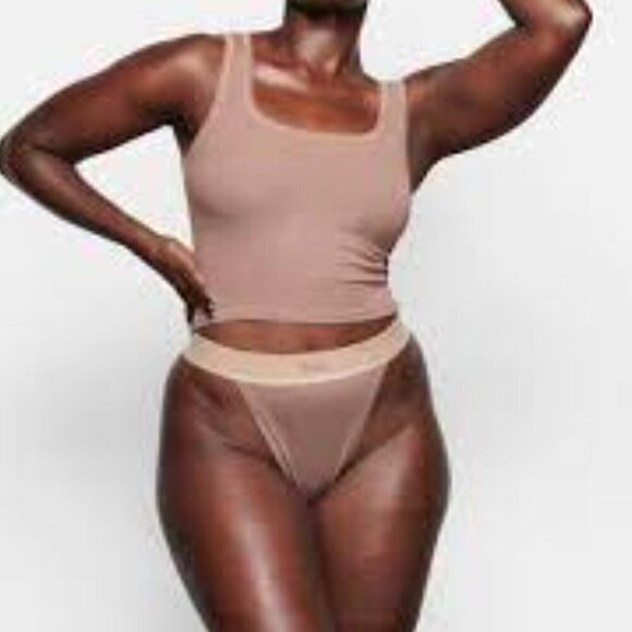 SKIMS COTTON RIB THONG Umber NEW Size XL - Picture 1 of 5